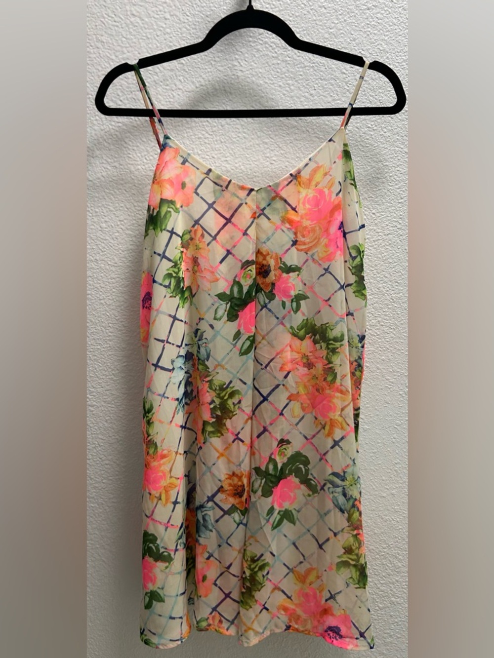 Leola Couture Floral Print Spaghetti Strap Mini Dress - Cream/Pink